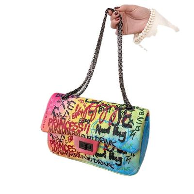 China 2021 New Arrival High Quality Fashion Graffiti Shoulder Chain Lingge Women Cross - Body Luxury Bag for sale