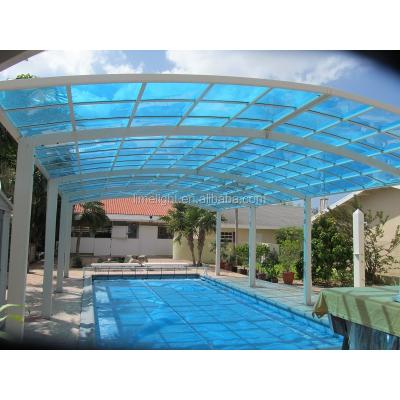 China Metal Aluminum Alloy Frame Carport With UV Coated Polycarbonate Solid Sheet For Swimming Pool Cover for sale