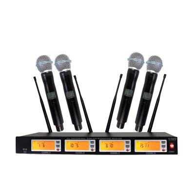 China Extend Over 100 Meters ST-40 UHF 4 Channels Wireless Microphone Karaoke Microphone for sale