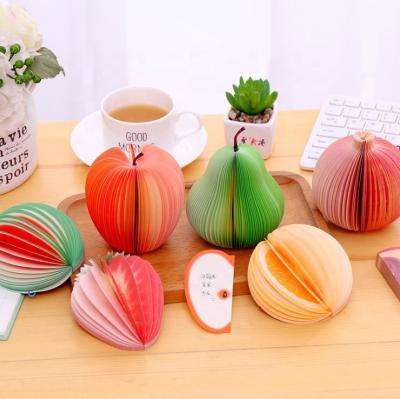 China Cute Loose Leaf School Supplies 3D Memo Pad Cute Die Cut Fruit Shaped Sticky Notes Memo Pad for sale