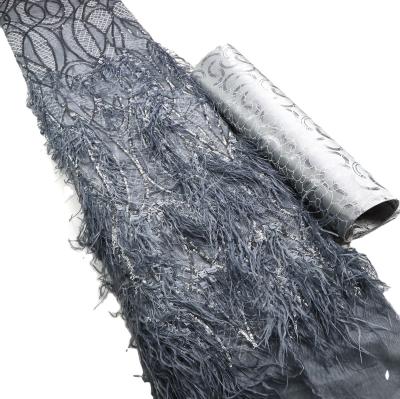 中国 Outdoor Furniture Fabric Vinyl Woven Mesh with Net Lace and Glitter Ostrich Feather 販売のため