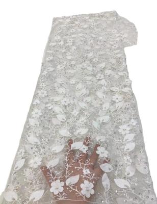 Cina Fiore 3D 100% poliestere pizzo francese rete pizzo 3D fiori pizzo per il vestito da sposa pizzo bianco per la festa pizzo tulle in vendita