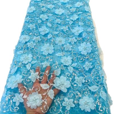 China Supoo 3D Aplique flores bordado de encaje tela de encaje africana con lentejuelas encaje de cuentas para boda / fiesta en venta