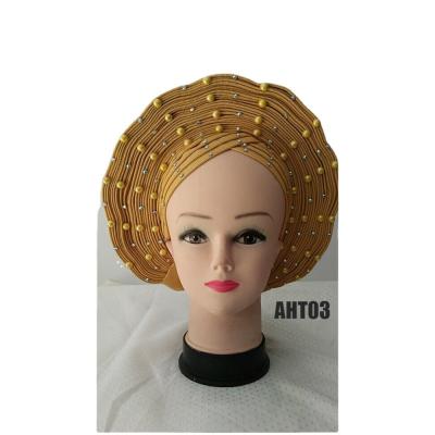 China 2023 Fashion gold Aotogele african gele headtie for wedding already to wear women headties for party wholesale price for sale