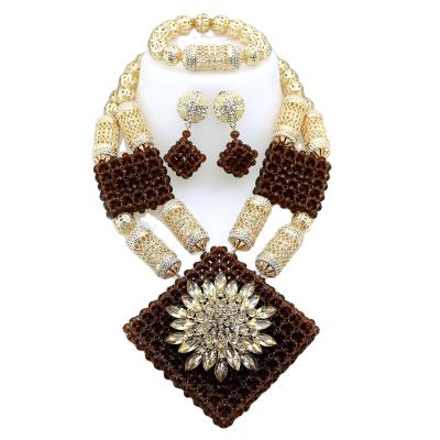 China African Beads Jewelry Sets Senegal/ghana Wedding Handmade Jewelry Women's Golden Wedding Jewelry Sets Gold Plated  for party Te koop