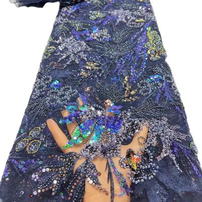 China Lo último de moda aso ebi vestido de novia de encaje de cuentas con brillantes encajes de malla francesa con cuentas coloridas en venta