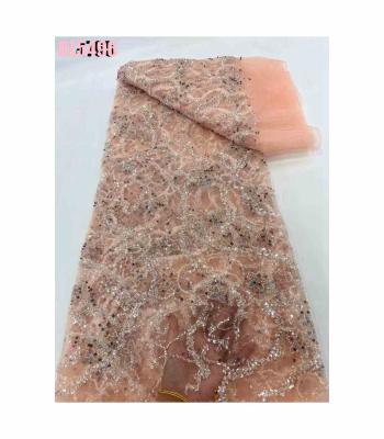 China 2023  Wedding Party Dress Bridal Dress Fabric High Quality Beaded Austria Embroidery African French Tulle Lace with Sequins for sale