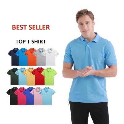 China Factory Wholesale Anti-Shrink T-shirt Solid Color Short Sleeve Shirt Cotton Blend Blank Tee With Collar for sale