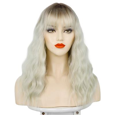 China Silver Gray Bob Water Wave High Quality Fiber Hair Wavy Curly Curly Synthetic Wigs Cheap Nature Hot Short Medium Extension Wig for sale