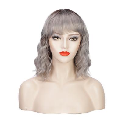 China Cheap Bob For Black Women Synthetic Hair Wigs Ombre Gray Curly Water Wave Body Wave Wholesale Seller Short Bob Curly Water Wave Topselling for sale