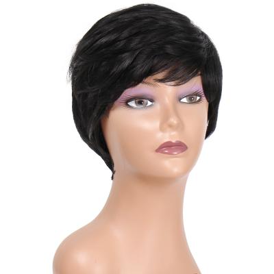 China Cute Short Finger Wave Short Pixie Cut Black Fiber Wigs High Level Heat Resistant Synthetic Hair Short Wigs For Cosplay for sale