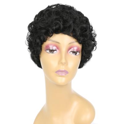 China Cute Short Finger Wave Wigs Short Pixie Cut Black Fiber Wigs Bob Curly Wigs Heat Resistant Short Synthetic Hair Wigs for sale