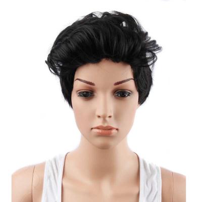 China Cute Short Finger Wave Wigs Short Pixie Cut Black Fiber Wigs Hot Selling High Temperature Fiber Short Curly Synthetic Hair Wigs For Cosplay for sale