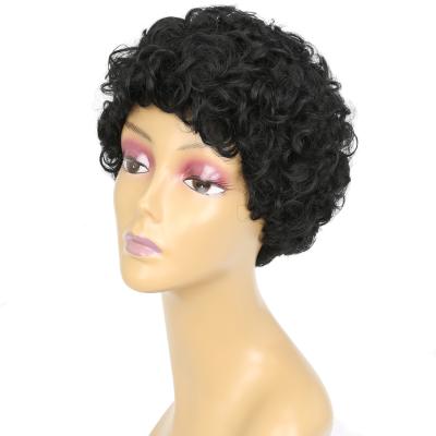 China Cute Short Finger Wave Pixie Cut Black Fiber Wigs Bob Curly Wigs Hot Sale Short High Temperature Fiber Synthetic Hair Wigs For Cosplay for sale