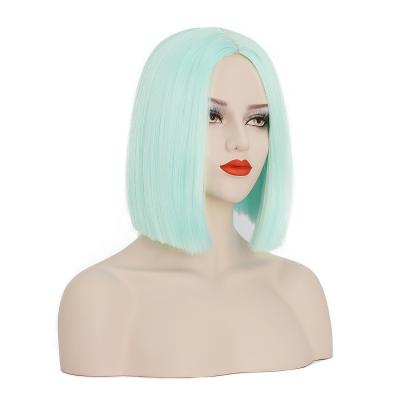 China High Temperature Fiber Bob Wig For Young Girls BOB Straight Hair Light Green Wigs Popular Short Straight Bob Style Wigs Cosplay Cyan for sale