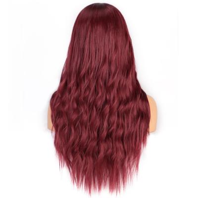 China Long Curly Wavy Body Wave Non Lace Wine Red Curly Wavy Synthetic Wigs 26 Inches Long Non Lace Long Front Braided Wigs Red Wave Synthetic Wigs for sale