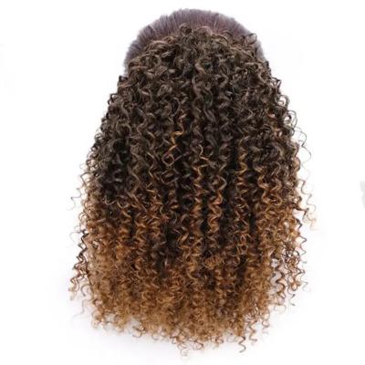 China Long Curly Synthetic Fiber Blow Drawstring Afro Heat Resistant Curly Ponytails Clip In Wigs For Black Women for sale