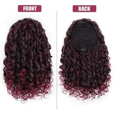 China Long Curly Synthetic Fiber Blow Drawstring Afro Heat Resistant Curly Ponytails Clip In Wigs For Black Women for sale