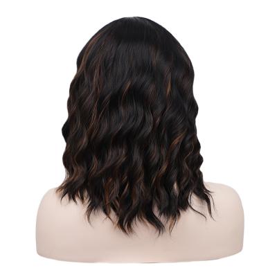 China Cheap High Quality Short Short Water Wave For Women Heat Resistant Synthetic Lace Front Wig Wholesale Mixed Brown Black Color Women for sale