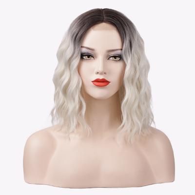 China High Quality Short Short Cheap Water Wave For Pale Gold Color Women Heat Resistant Synthetic Lace Front Wig Wholesale for sale