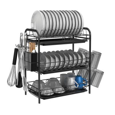 China Viable Hot Sell Dish Drainer Rack Kitchen Storage Shelf 3 Layers Stainless Steel Dish Drying Rack for sale