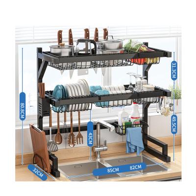 China Hot Selling Viable Sink Drainer Rack Electroplate Storage Shelf Metal Double Layer Dish Drying Rack for sale