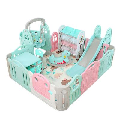 China 2-7 Whole Castle Theme Baby Playpen Slide And Swing Set Indoor Plastic Match With Fence for sale