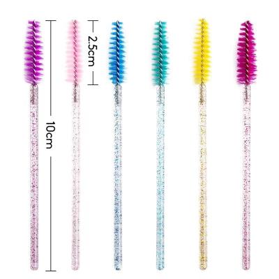 China Flocking Brush Head With Rod 50 Pcs 10.5*6.5cm Plastic Crystal Plastic Mascara Disposable Nylon Wand With Crystal Handle Mascara Stick for sale