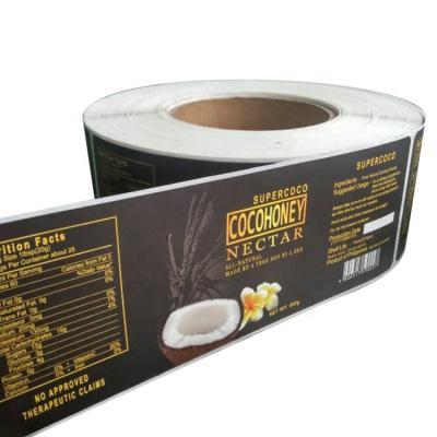 China Custom Printed Waterproof Synthetic Coconut Oil Bottle Paper Label, Coconut Oil Bottle Label Printing for sale