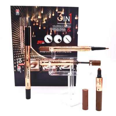 China Waterproof 24 Hour Waterproof 3 in 1 Coloring Eyebrow Pencil and Thin Eyebrow Cake Brush Smudge Proof Long Lasting Eyebrow Enhancers for sale