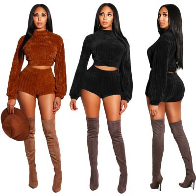 China Anti-Static SN3462 Women Fashion Casual Solid Short Top And Mini Shorts Knitted Sweater 2 Pieces Set SN3462 for sale