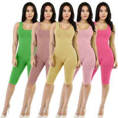 China Anti-static cheap price casual solid sleeveless bodycon jumpsuit one piece women S12458 for sale