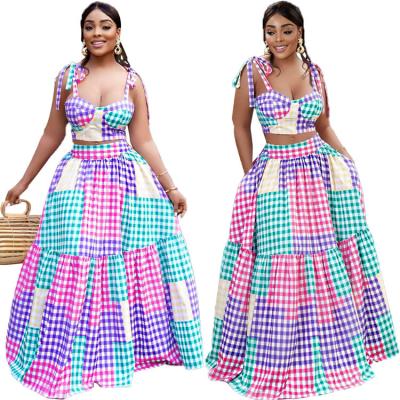 China Anti-pilling Europe and the United States 2022 women's spring color setting printing belt personalized trend two-piece sets for sale