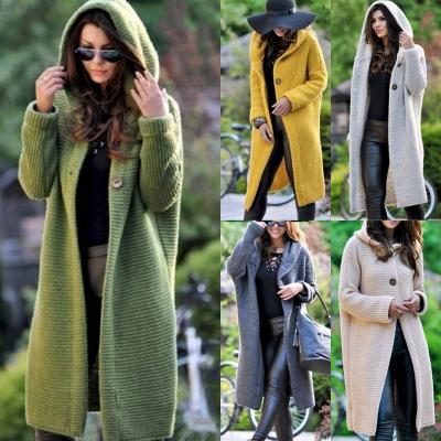 China Anti-wrinkle Autumn Winter Cardigan Knit Sweater 2022 coat oversized woolen hooded coats large women's warm coat fashion long coats for sale