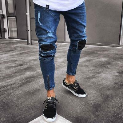 China Cool Designer Breathable Men's Skinny Ripped Jeans Destroyed Slim Fit Stretch Hop Pants With Holes For Men Y10753 for sale