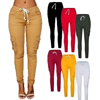 China Other Autumn Work Casual Tie Women Trouser Elastic Long Pants With Pockets YY10262 for sale