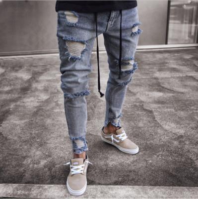 China Breathable Mens Skinny Jeans Ripped Stretch Denim Slim Fit Distress Fringed Biker Scratchted Core Long Jeans Boy Y12744 for sale