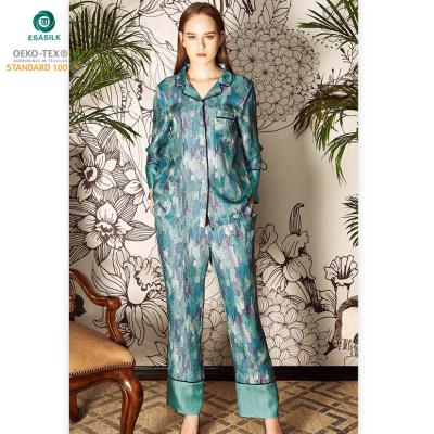 China Breathable Custom Luxury Silk Sleepwear Pajamas 100% Logo Pure Nature Silk Nightwear For Lady for sale