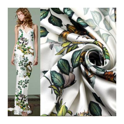 China Sustainable Digital Lotus Flower Printed Elastic Silk Satin Fabric For Silk Dress for sale