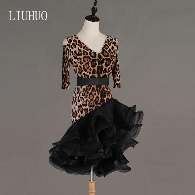 China Custom Latin Dresses Dance Skirts Leopard Print Performance Elegant Costumes Dance Ballet for sale