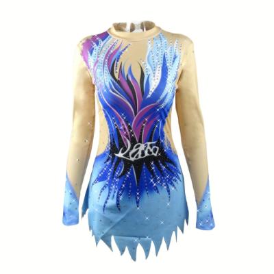 China Girls Rhythmic Gymnastics Dancer Tights Skyblue Competition Costumes Teens Ice Skating Dress Kids Dancewear Wholesale for sale