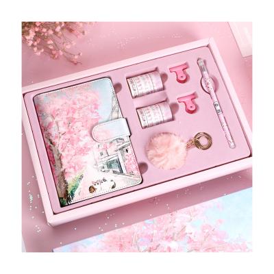 China Personalized A6 Cherry Blossom Hand Ledger Kawaii Notebook Eco-friendly Paper Gift Box Set Daily Weekly Notebooks For Students School Supplies for sale