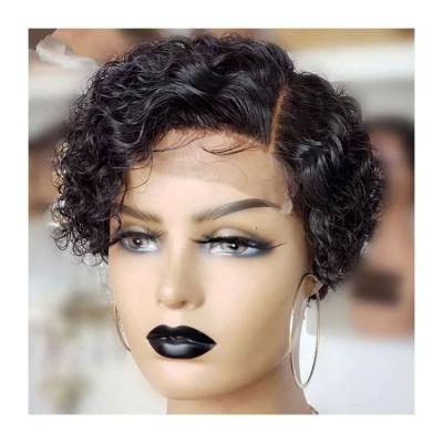 China Best Selling 150% Density 180% Density Glueless Silky Short 13x4 Lace Front Bob Short Pixie Cut Curly Hair Wigs for sale