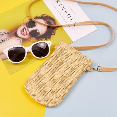 China Wholesale High Quality Hand - Woven Straw Bag Mobile Phone Wallet Fashion Square Women Mini Clutch Phone Cases Pinch Cell Phone Bags for sale