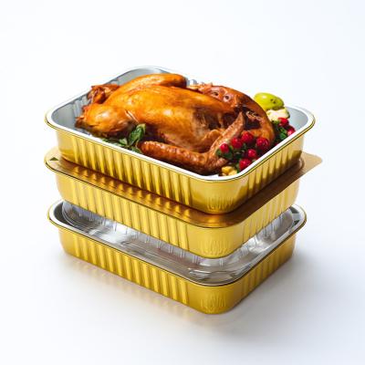 China PLN-184-750 Disposable Food GOLD Aluminum Foil Container Food Storage Lunch Container 750ml Disposable Quick Takeaway Airtight Container for sale