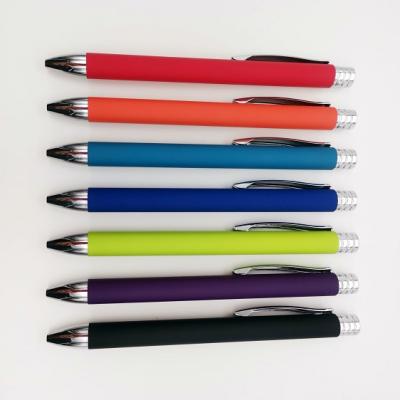 China Custom New Metal Office School Ballpoint Pens Big Color Rubberized Barrel Pen Promotion Stationery Gift Pens for sale