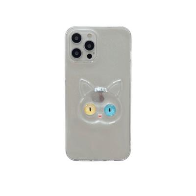 China 2021 Cute Clear Soft Silicone TPU Case Anti-fall Cat 3D Design Phone Cover Device For Iphone 11/12 13 pro 6 7 8 Max for sale