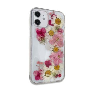 China 2021 Anti-fall Epoxy Pressed Real Flower Glitter Girls Phone Case Clear TPU Dry Back Cover For Iphone 11/12 pro 6 7 8 Max for sale