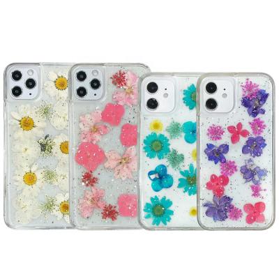 China Anti-fall luxury soft epoxy dry flower TPU cell phone case shockproof transparent cover for iphone 12 11 pro 7 8 max X plus XR for sale