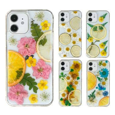 China 2021Epoxy Anti-fall Pressed Dry Handmade Clear Tpu Real Lime Fruit Flowers Orange Phone Case Back Cover For iphonexr 12pro 11 6 7 8 max for sale